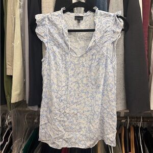 Talbots White and Blue Floral Blouse